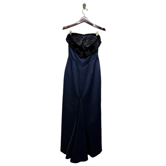 ABS EVENING BY ALLEN SCHWARTZ Strapless Faux Fur Gown Navy 4 - Picture 8 of 12
